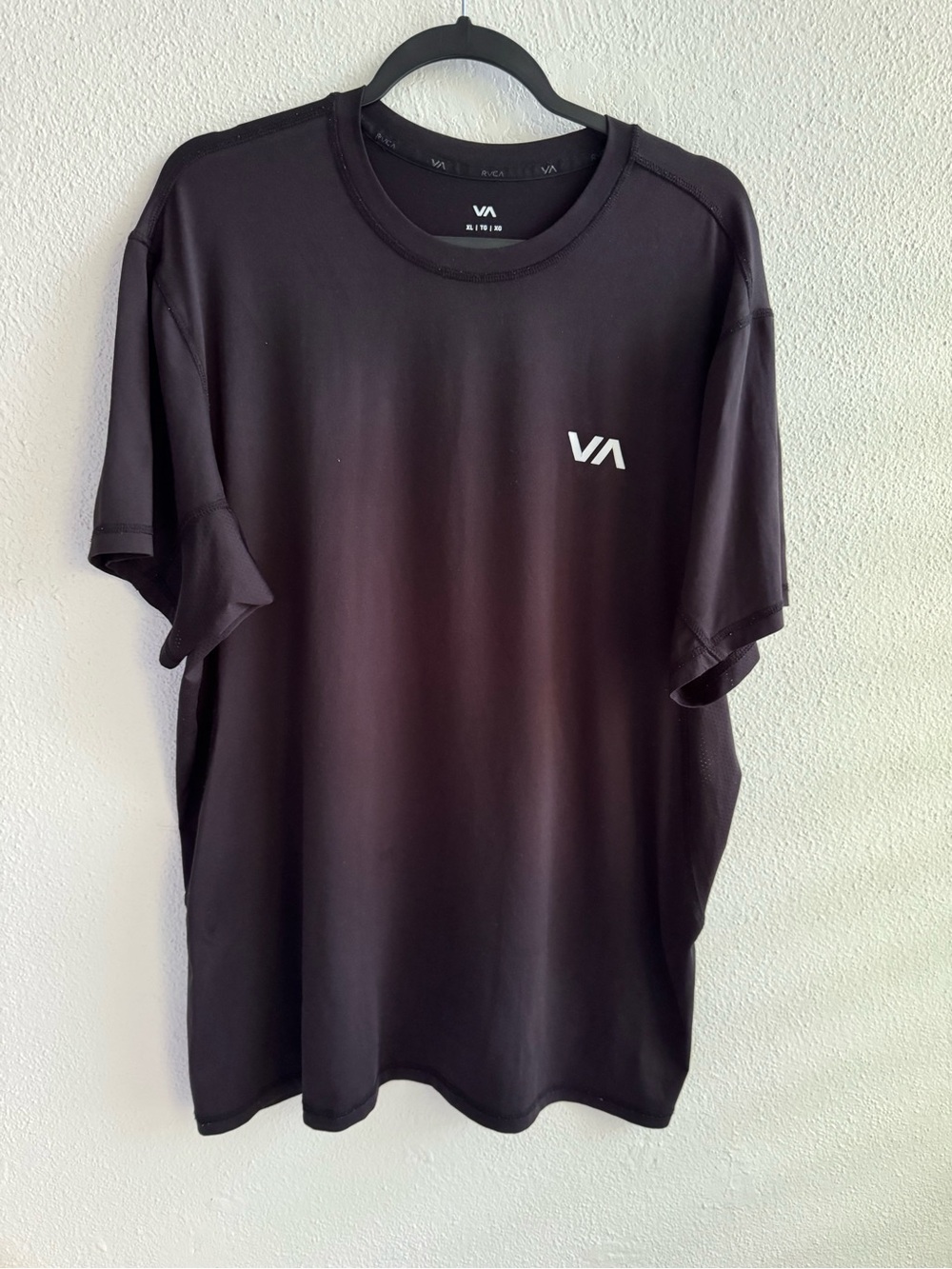 RVCA Sport Vent Black Short Sleeve Performance Tee with White VA Logo XL